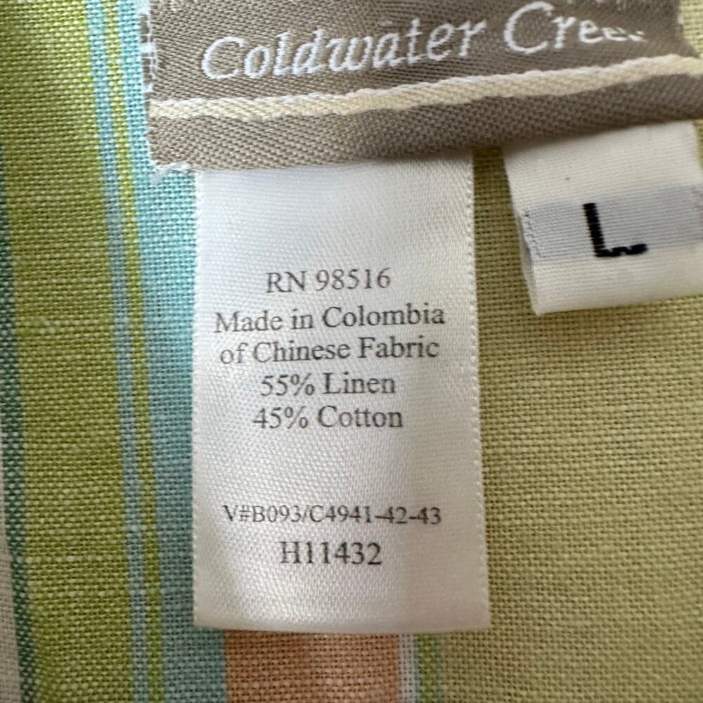 Coldwater Creek Blouse Womens LARGE Linen Blend Pastel Rainbow Stripe Top Shirt - Picture 4 of 11